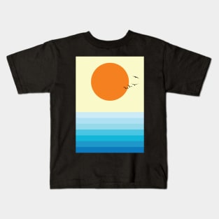 Minimalist Retro Sunset Seascape Graphic Art Kids T-Shirt